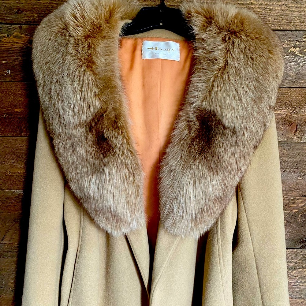 30% OFF BUNDLES! REAL FUR 100% CASHMERE TRENCHCOAT JACKET DUSTER COAT VINTAGE - Picture 2 of 16